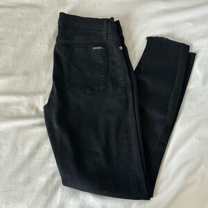 Hudson Natalie Mid Rise Ankle Super Skinny Jeans Raw Hem Size 28 Black